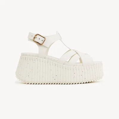 Chloé Nama Leather T-strap Platform Sandals In White