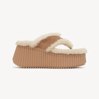 Chloé Nama Wedge Sandal Brown Size 6 100% Lambskin