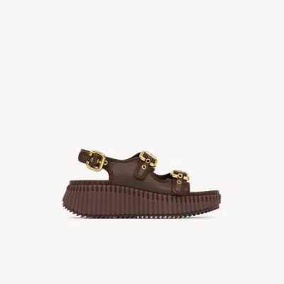Chloé 50mm Nama Leather Wedge Sandals In Brown