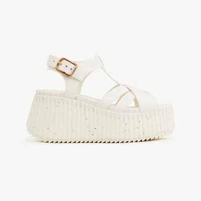 Chloé Nama Leather T-strap Platform Sandals In White
