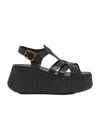 Chloé Leather Strappy Platform Wedge Sandals In Black