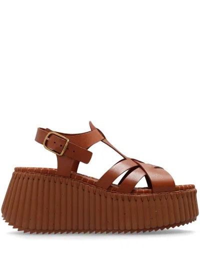 Chloé Nama Wedge Sandals In Brown