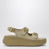 Chloé Chloe Nama Whipstitched Suede Wedge Sandals In Green
