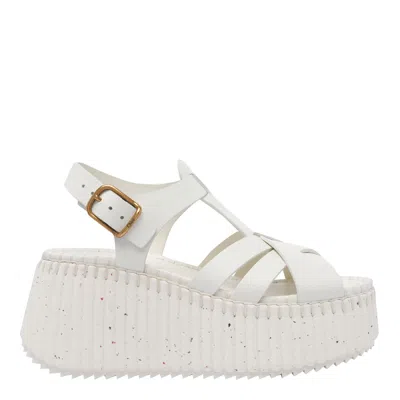 Chloé Nama Leather T-strap Platform Sandals In White