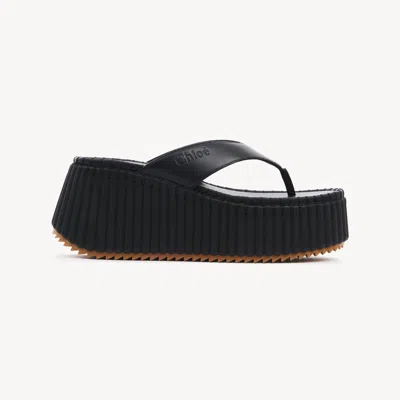 Chloé Nama Wedge Slide Black Size 7 100% Bovine Leather