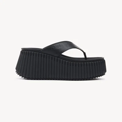 Chloé Nama Leather Platform Flip Flops In Black