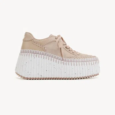 CHLOÉ NAMA WEDGE SNEAKER PINK SIZE 3 100% BOVINE LEATHER