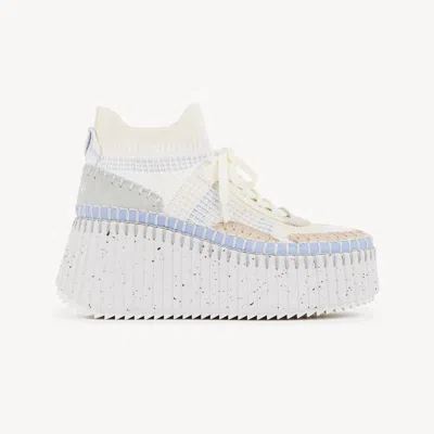 CHLOÉ NAMA WEDGE SNEAKER PURPLE SIZE 9 90% POLYESTER, 10% THERMOPLASTIC POLYURETHANE, BOVINE LEATHER