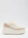 Chloé Platform Speckled Mix Leather Sneakers In Neutral