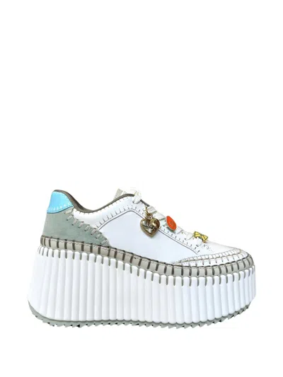 Chloé Nama Wedge-heel Sneakers In White