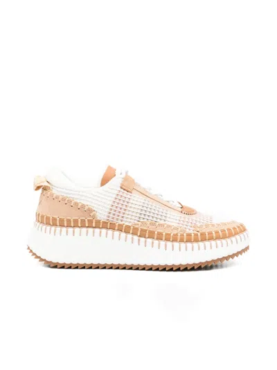 Chloé Nama Woven Lace-up Sneakers In White