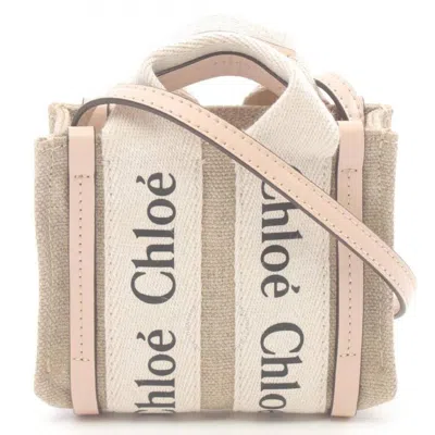Chloé Chloe Nano Woody Linen Canvas Tote In Pink