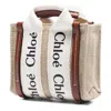 Chloé Chloe Nano Woody Linen Canvas Tote In Brown/white