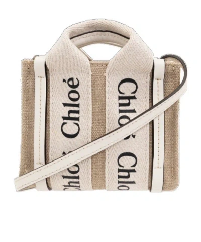 Chloé Nano Woody Tote Bag In Nude
