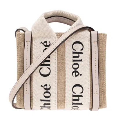 Chloé Nano Woody Tote Bag In Nude