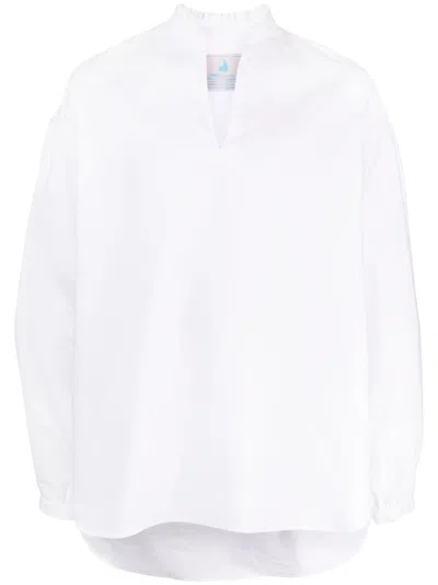 Chloè Nardin Notched Collar Plaid Cotton Shirt In White
