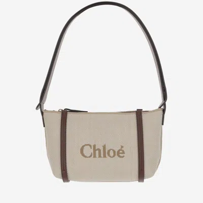 Chloé Natural Logo Embroidery Shoulder Bag In Brown