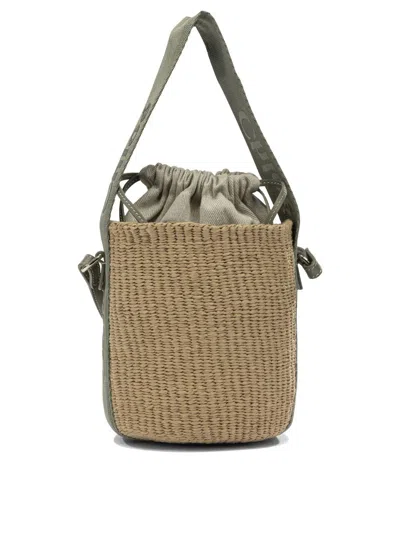 Chloé Natural Raffia Basket Bag With Green Handles In Multi