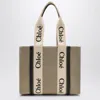 Chloé Medium 'woody' Eco Linen Canvas Tote Bag In White