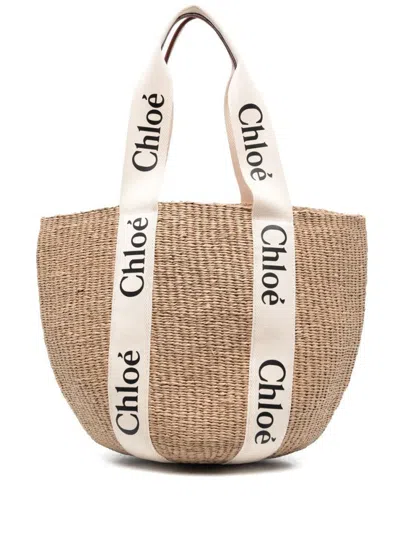 Chloé Natural Woody Large Tote In Brown