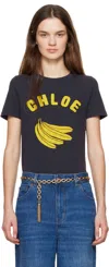 Chloé Navy Baby Fit Logo T-shirt In 405 Twilight Blue