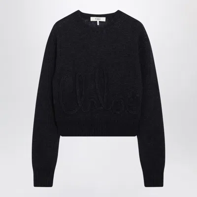 Chloé Embroidered Logo Knitted Sweater In Blue