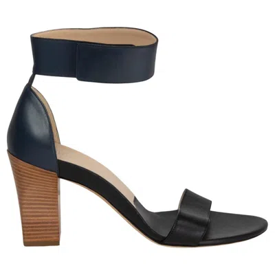 Pre-owned Chloé Chloe Navy Blue & Black Two Tone Ankle Strap Sandals Shoes 42 Seawater