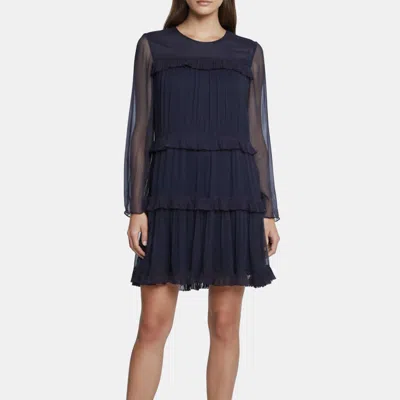 Pre-owned Chloé Navy Blue Chiffon Ruffle Mini Dress M
