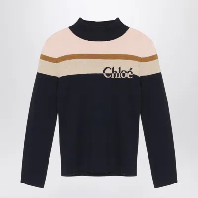 Chloé Kids' Navy Blue Cotton And Wool Jumper