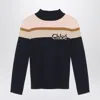 CHLOÉ NAVY BLUE COTTON AND WOOL JUMPER