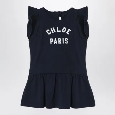 Chloé Navy Blue Cotton Dress With Logo