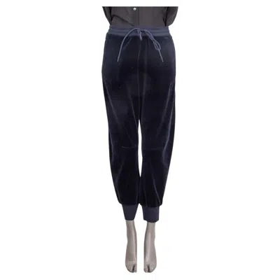 Pre-owned Chloé Chloe Navy Blue Cotton Velvet Sweatpants Pants 40 M