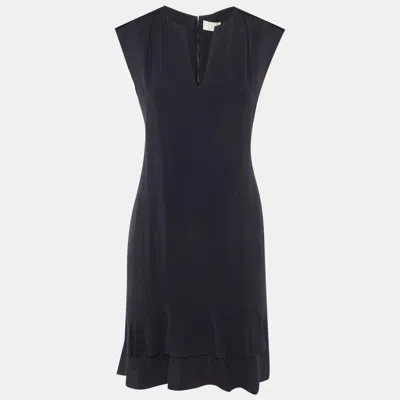 Pre-owned Chloé Navy Blue Crepe Flounced Sleeveless Dress S