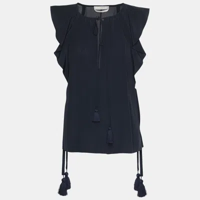 Pre-owned Chloé Navy Blue Crepe Sleeveless Drawstring Tops M