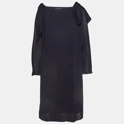 Pre-owned Chloé Navy Blue Crepe Tie-up Detail Anthraci Dressing Gown Dress S