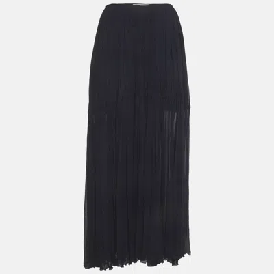 Pre-owned Chloé Navy Blue Crinkle Chiffon Tiered Maxi Skirt M