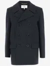 Chloé Pea Coat In Double Wool Crêpe Blue Size 6 100% Wool, Horn Bubalus Bubalis, Farmed, Coo India In Navy Blue