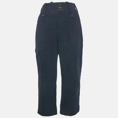Pre-owned Chloé Navy Blue Eyelet Cotton Trousers M