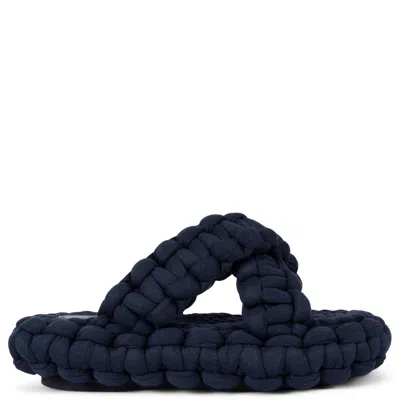 Pre-owned Chloé Chloe Navy Blue Jersey Kamy Braided Platform Slides Sandals Shoes 37