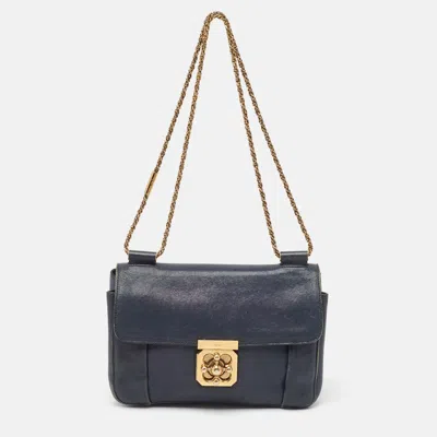Chloé Navy Blue Leather Medium Elsie Shoulder Bag