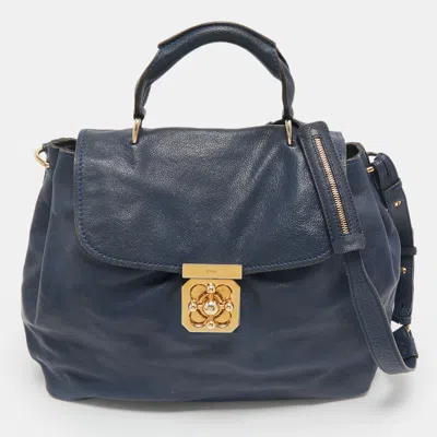 Pre-owned Chloé Navy Blue Leather Medium Elsie Top Handle Bag