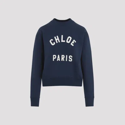 CHLOÉ NAVY BLUE LOGO COTTON SWEATER