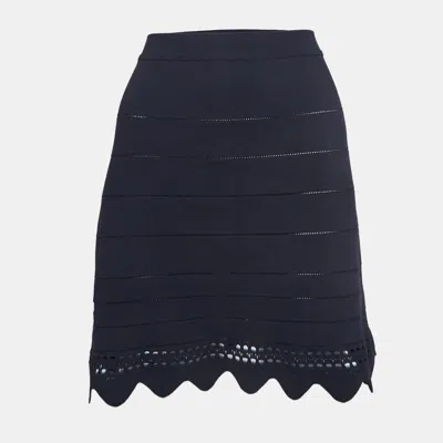 Pre-owned Chloé Navy Blue Scalloped Knit Mini Skirt L