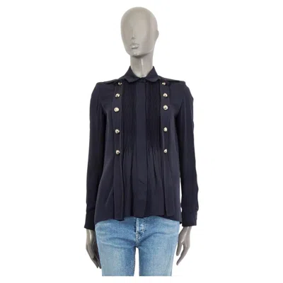 Pre-owned Chloé Chloe Navy Blue Silk Pleate Button Detailed Blouse Shirt 34 Xxs