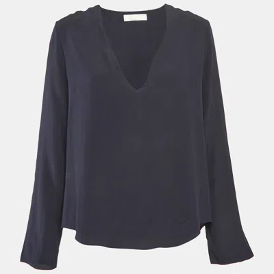 Pre-owned Chloé Navy Blue Silk V-neck Full Sleeve Top S