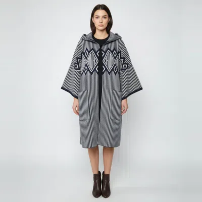 Pre-owned Chloé Navy Blue Striped Logo-intarsia Wool Blend Hooded Cardigan M