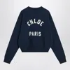 Chloé Blue Crewneck Sweatshirt With Logo Lettering Print In Cotton Woman In Blue