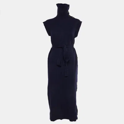 Pre-owned Chloé Navy Blue Wool Blend Turtleneck Midi Dress M