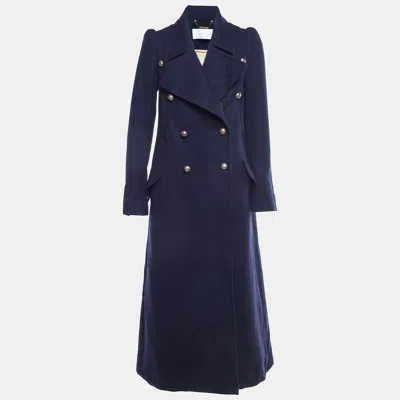 Pre-owned Chloé Navy Blue Wool Felted Double Breasted Long Coat S