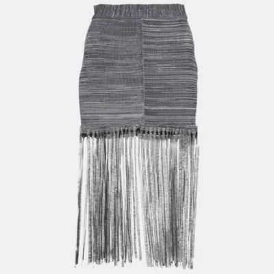 Pre-owned Chloé Navy Blue/white Stretch Knit Fringed Mini Skirt Xs